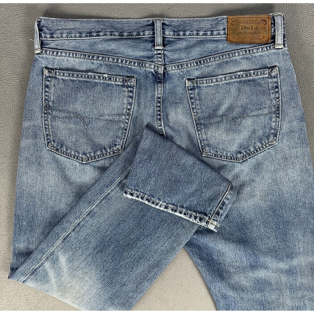 Polo Ralph Lauren Jeans Mens 33x30 Blue Hampton Straight Distressed Faded Denim